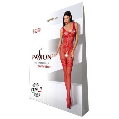 Бодистокинг Passion BS069 red, комбинезон, имитация чулок и боди PBS069R фото