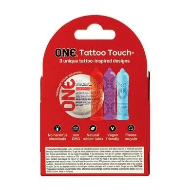 Презервативи ONE Tattoo Touch 3 шт, картонна коробка SX1249 фото