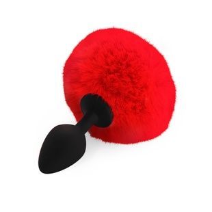 Силиконовая анальная пробка М Art of Sex - Silicone Butt plug Rabbit Tail, Красный SO6964 фото