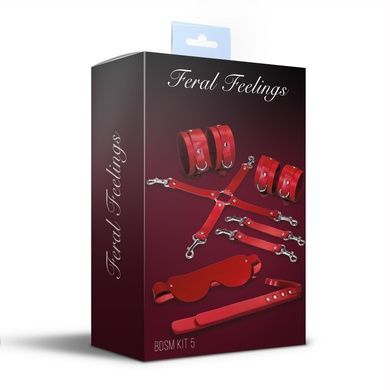 Набор Feral Feelings BDSM Kit 5 Red, наручники, поножи, коннектор, маска, паддл SO8273 фото