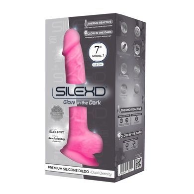 Фалоімітатор SilexD Johnny Pink Glow in the dark, двошаровий, силікон+Silexpan, діаметр 3,5см SO7026 фото