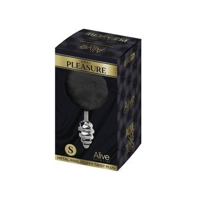 Металева анальна пробка Кролячий хвостик Alive Fluffly Twist Plug S Black SO6307 фото