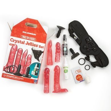 Набор для страпона Doc Johnson Vac-U-Lock Crystal Jellies Set, диаметр 3,8см, 2&times;4,5см, 5,1см SO1989 фото