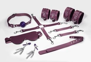 Набір Feral Feelings BDSM Kit 7 Burgundy, наручники, поножі, конектор, маска, паддл, кляп, затискачі SO8278 фото