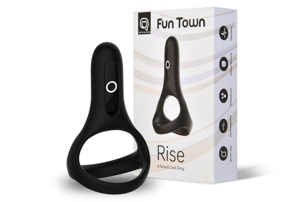 Двойное эрекционное кольцо Fun Town Rise Black, управление со смартфона SO5747 фото