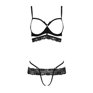 Комплект белья SARIA SET OpenBra black S/M - Passion Exclusive: стрэпы: откртый лиф, стринги PS25002 фото