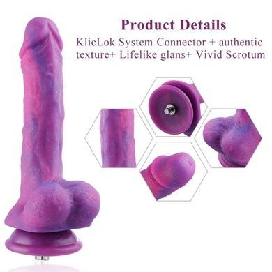 Фаллоимитатор 8.2&Prime; с вибрацией для секс-машин Hismith Purple Silicone Dildo with Vibe, KlicLok SO6212 фото
