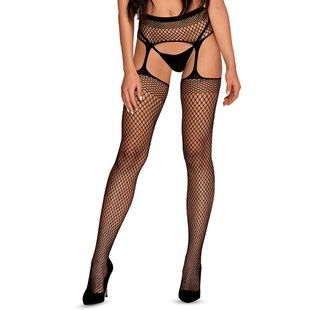 Чулки-стокинги из сетки разного размера Obsessive Garter stockings S815 S/M/L, черные, имитация гарт SO7274 фото