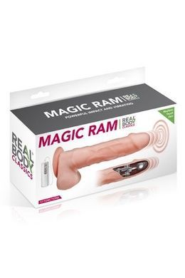 Фалоімітатор-пульсатор із вібрацією Real Body &mdash; Magic Ram, діаметр 4 см, рух вперед-назад SO1891 фото