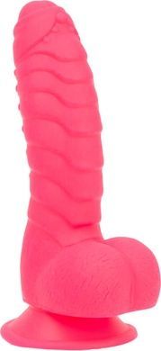 Ребристий фалоімітатор на присосці ADDICTION &mdash; Tom 7&Prime; Dildo With Balls &mdash; Pink, віброкуля в подарунок SO5585 фото