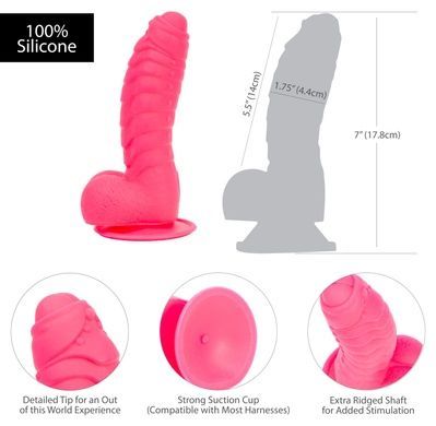 Ребристий фалоімітатор на присосці ADDICTION &mdash; Tom 7&Prime; Dildo With Balls &mdash; Pink, віброкуля в подарунок SO5585 фото