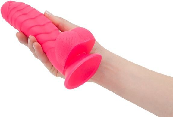 Ребристий фалоімітатор на присосці ADDICTION &mdash; Tom 7&Prime; Dildo With Balls &mdash; Pink, віброкуля в подарунок SO5585 фото