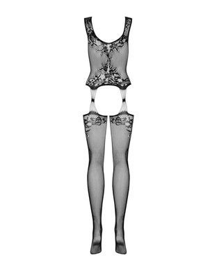 Бодістокінг Obsessive Bodystocking F221 S/M/L, силуетний малюнок з квітковими мотивами, імітація пан SO7228 фото