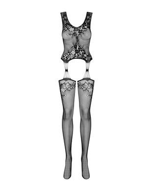 Бодістокінг Obsessive Bodystocking F221 S/M/L, силуетний малюнок з квітковими мотивами, імітація пан SO7228 фото