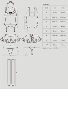 Эротический костюм горничной с юбкой Obsessive Housemaid 5 pcs costume L/XL, черно-белый, топ с подв SO7279 фото