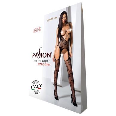 Відвертий бодістокінг з глибоким декольте Passion BS075 black SO4150 фото