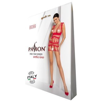 Бодистокинг-платье Passion BS089 red, мини, плетение в виде паутины SO6386 фото
