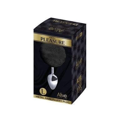 Металева анальна пробка Кролячий хвостик Alive Fluffly Plug L Black SO6318 фото