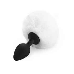 Силіконова анальна пробка М Art of Sex - Silicone Butt plug Rabbit Tail, Білий SO6695 фото
