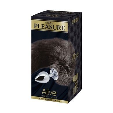 Металева анальна пробка Лисячий хвіст Alive Black And White Fox Tail S SO6321 фото