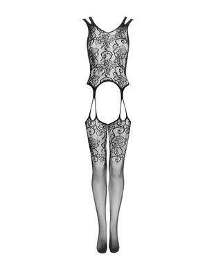 Бодістокінг Obsessive Bodystocking F237 XL/XXL, рослинне плетіння, імітація панчіх SO7234 фото