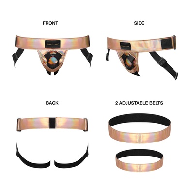 Трусики для страпона Strap-On-Me Leatherette Harness CURIOUS - HOLOGRAPHIC ROSE GOLD SO7812 фото