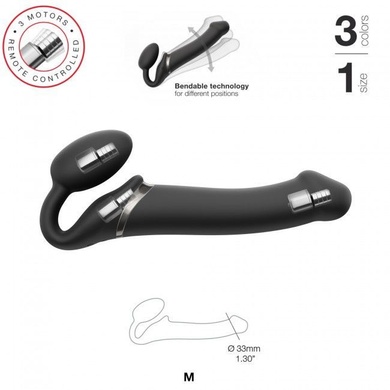 Безремневой страпон с вибрацией Strap-On-Me Vibrating Black M, диаметр 3,3см, пульт ДУ, регулируемый SO3354 фото