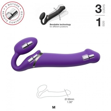 Безремневой страпон с вибрацией Strap-On-Me Vibrating Violet M диаметр 3,3см, пульт ДУ, регулируемый SO3825 фото