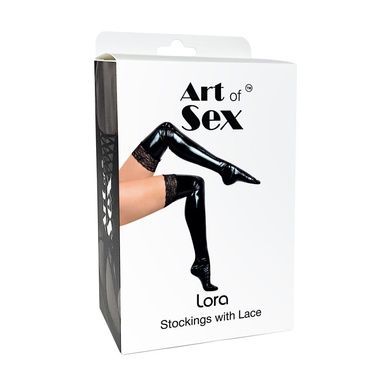 Сексуальные виниловые чулки Art of Sex - Lora с кружевом, размер M, цвет черный SO7345 фото