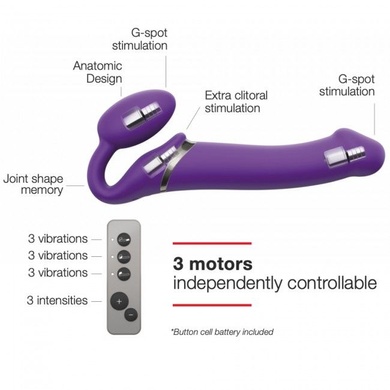 Безремневой страпон с вибрацией Strap-On-Me Vibrating Violet L, диаметр 3,7см, пульт ДУ, регулируемы SO3826 фото