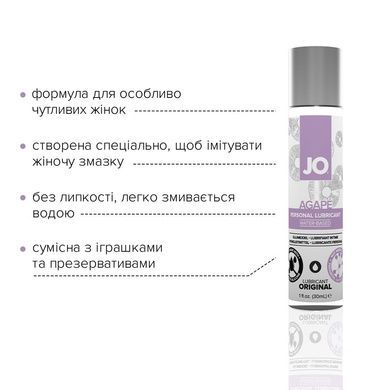 Змазка на водній основі System JO AGAPE &mdash; ORIGINAL (30 мл) без гліцерину, гліколю та парабенів SO1492 фото