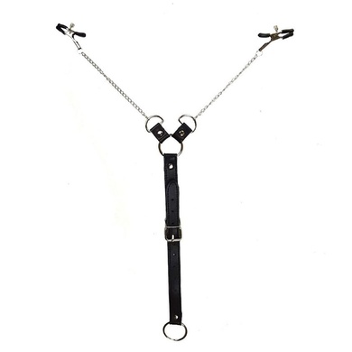 Зажимы для сосков с фиксацией на мошонке Nipple Clamps for Men, Эко кожа SO5146 фото