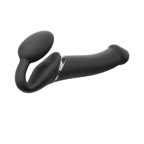 Безремневой страпон с вибрацией Strap-On-Me Vibrating Black L, диаметр 3,7см, пульт ДУ, регулируемый SO3829 фото