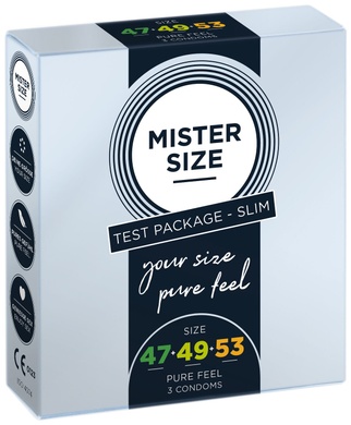 Набір презервативів Mister Size - pure feel - 47-49-53 (3 condoms), 3 розміри, товщина 0,05 мм SO8039 фото