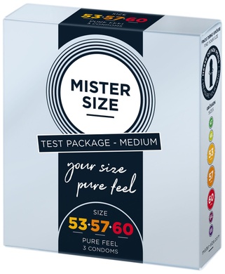 Набір презервативів Mister Size - pure feel - 53-57-60 (3 condoms), 3 розміри, товщина 0,05 мм SO8040 фото