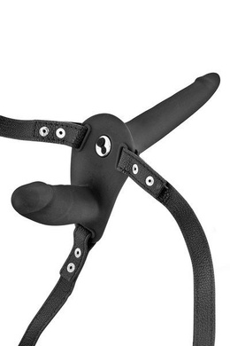 Подвійний страпон з вібрацією Fetish Tentation Vibrating Strap-On with Double Dildo Black SO3748 фото