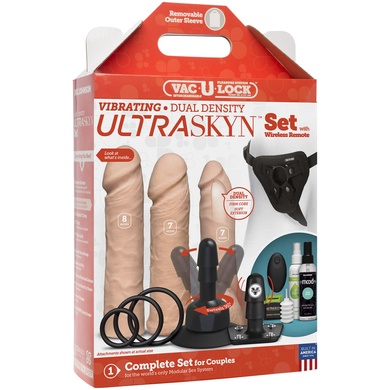 Набор для страпона Doc Johnson Vac-U-Lock VIBRATING Dual Density ULTRASKYN Set: диаметр 3×3,8 см SO6916 фото