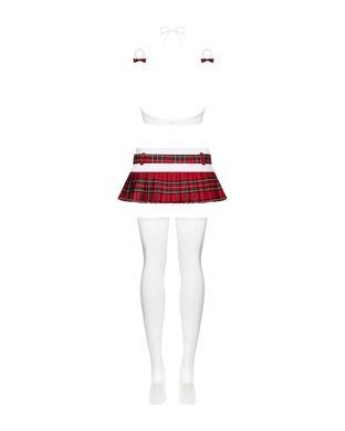 Эротический костюм школьницы с мини-юбкой Obsessive Schooly 5pcs costume S/M, бело-красный, топ, юбк SO7305 фото