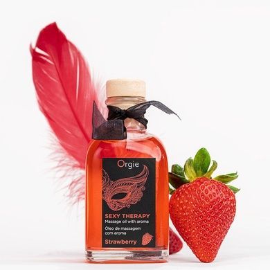 Набор для массажа Orgie &ndash; Sexy Therapy Strawberry (100 мл), съедобное разогревающее масло + перышко SX1507 фото