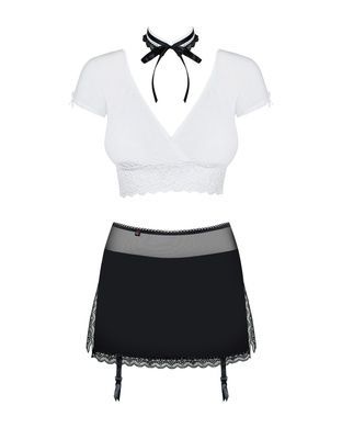 Эротический костюм секретарши Obsessive Secretary suit 5pcs black S/M, черно-белый, топ, юбка, стрин SO7306 фото