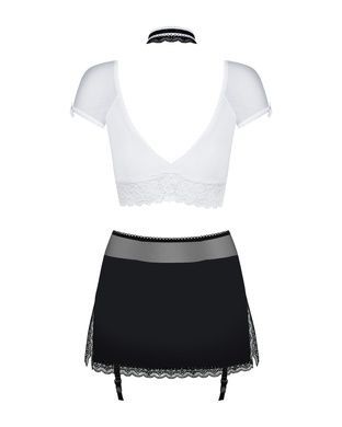 Эротический костюм секретарши Obsessive Secretary suit 5pcs black S/M, черно-белый, топ, юбка, стрин SO7306 фото