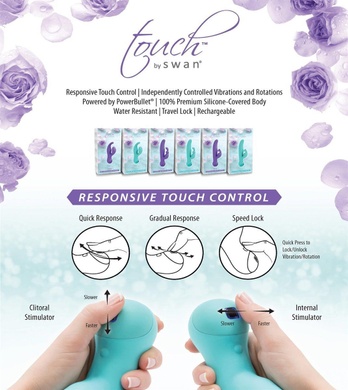 Вібратор-кролик з сенсорним управлінням і ротацією Touch by SWAN - Duo Purple, глибока вібрація SO2730 фото